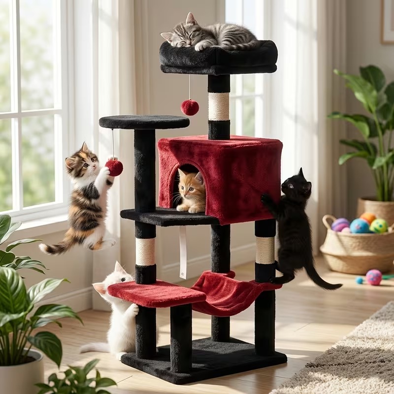 44-Inch Multi-Level Cat Tree Tower with Condo and Hammock